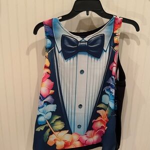 Ladies luau tuxedo sleeveless T-shirt